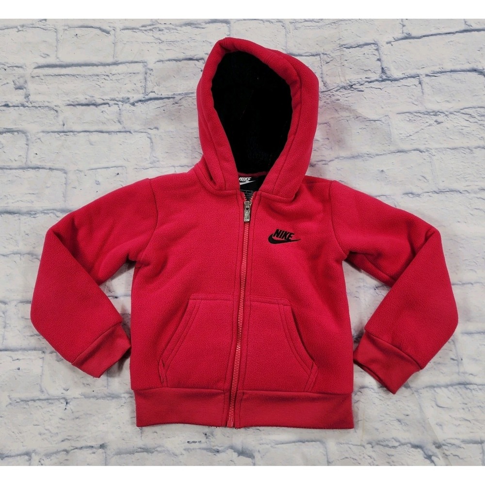 Nike Toddler GIRLS SIZE S 4-5 Full Zip Sherpa Lined Hooded Jacket Pink